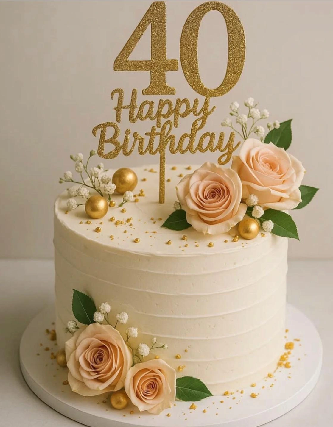 Rose and pearl birthday cake design