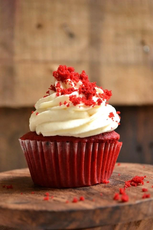Red velvet cupcake with cream frosting