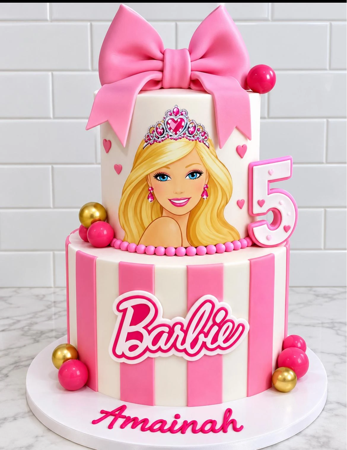 Pink Barbie birthday cake with a statement bow