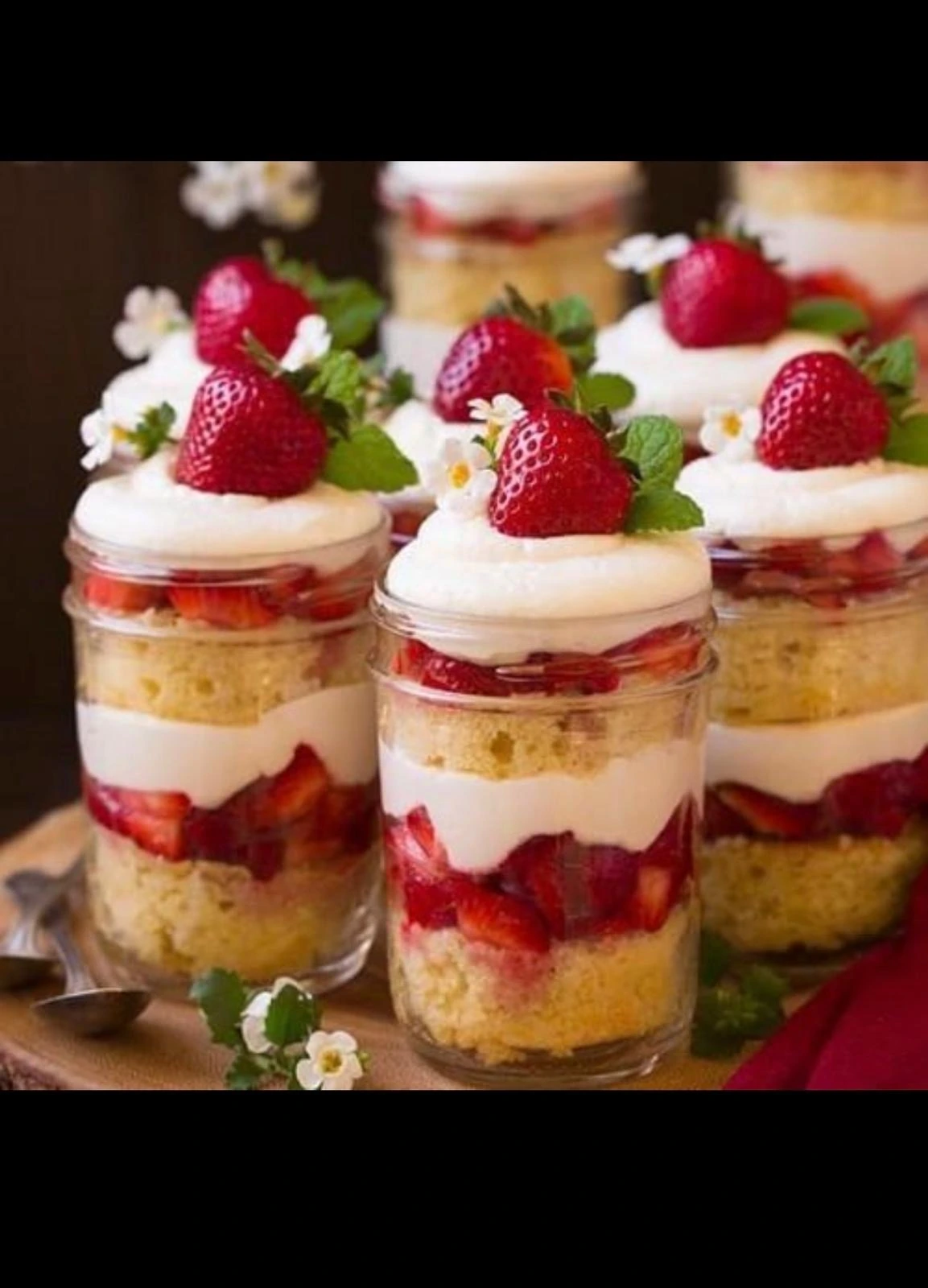 Strawberry and cream parfait jars