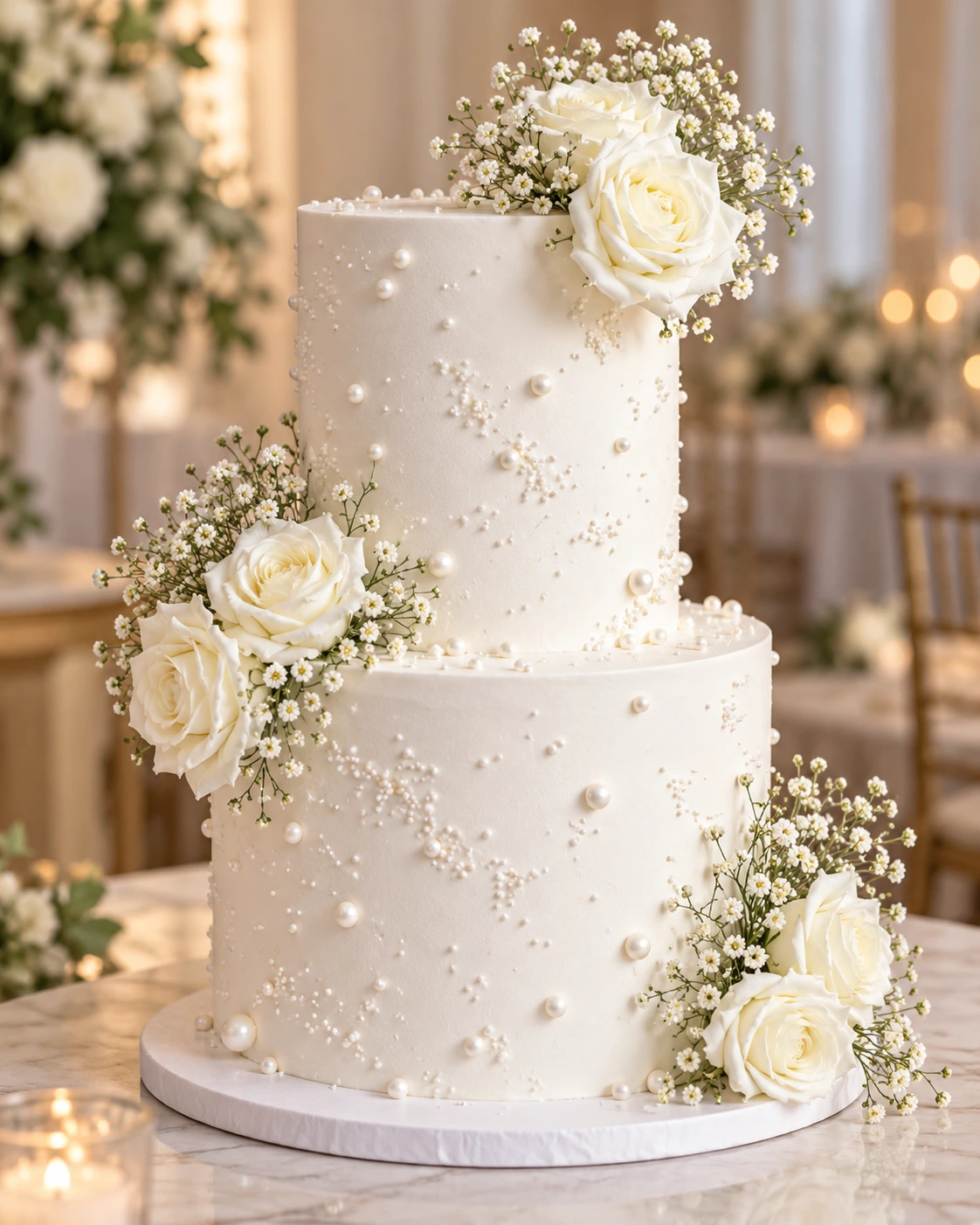 Pearl and floral wedding cake design